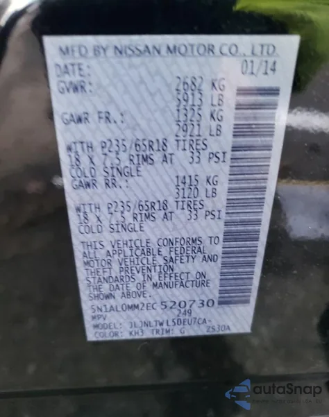 2014 Infiniti Qx60 from USA, damaged, VIN 5N1AL0MM2EC520730